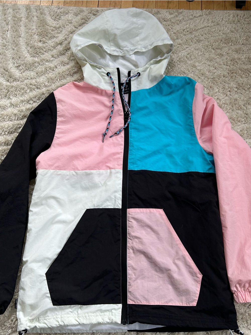 Empyre Colorblock Hooded Windbreaker Jacket - Pink, Blue, Black, White